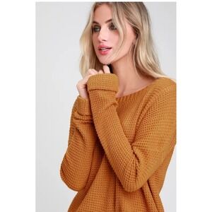 MINKPINK Mustard Yellow Waffle Knit Oversize Long Sleeve Sweater Top Women M